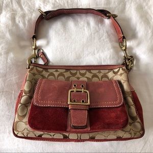 Coach Shoulder Bag Burgundy Suede Pocket